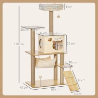 PawHut Árbol Rascador para Gatos 130 cm, Árbol para Gatos con 5 Plataformas, Hamaca, Escalera, Cueva, Postes de Yute, Bola Colgante, Beige(m-3)