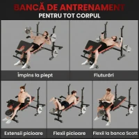 HOMCOM Bancă Multifuncțională Reglabilă cu Suport pentru Haltere, din Oțel și Plastic, 175x139x127 cm, Roșu și Negru(m-4)