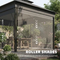 Outsunny Foișor de Grădină 4x3 m cu Perdele Laterale Rulante, Foișor Exterior cu 8 Orificii de Drenaj, Acoperiș Dublu și Structură Metalică, pentru Grădină, Balcon, Petreceri, Curte, Terasă, Gri Închis(m-5)