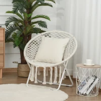 Outsunny Loveuse fauteuil rond de jardin fauteuil lune papasan pliable grand confort macramé coton polyester beige(m-10)