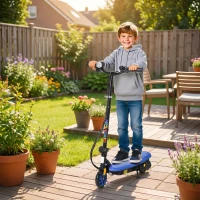 HOMCOM Foldable Electric Scooter, with LED Lights, for Ages 7-14 Years, Blue(m-2)