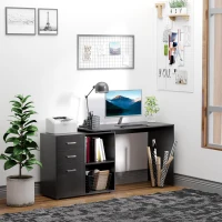HOMCOM Masa de Birou de colt cu Sertar, pentru Birou si Casa, in Forma de L, Neagra(m-7)