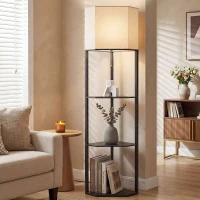 HOMCOM Corner Floor Lamp with Shelves, Modern Tall Standing Lamp with Chain Switch for Living Room, Bedroom, Bulb Not Included, Black(m-2)