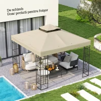 Outsunny Acoperire pentru Foișor de Grădină 3x3m, Acoperiș de Schimb UPF30+ cu 2 Straturi, Poliester, Crem(m-2)