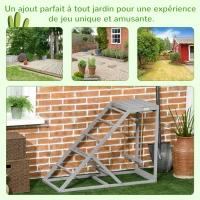 PawHut Perchoir en bois pour poule, aire de jeux en bois pour poules avec balançoire, échelle, plateforme, 96 x 40 x 71 cm, gris(m-5)