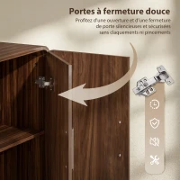 HOMCOM Buffet cuisine, meuble de rangement avec 4 portes à fermeture douce, 4 compartiments et bords arrondis, 152x40x80cm, noyer(m-7)