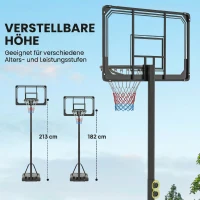 SPORTNOW Coș de Baschet Reglabil pe 6 Înălțimi cu Bază Reîncărcabilă și Roți, din PE, Oțel și Poliester, Negru(m-5)