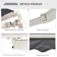Outsunny Copertina de Soare 2.5×2 m Manuala Gri(m-4)