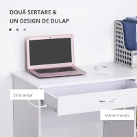 HOMCOM Birou PC Modern pentru Birou sau Camera cu 2 Sertare si Dulap din Lemn Alb(m-4)