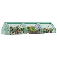 Outsunny Mini Serra per Piante Impermeabile con 3 Ingressi Avvolgibili, in Acciaio e PE, 400x100x80 cm, Verde(m-11)