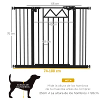 PawHut Barrera para Mascotas Extensible con Cierre Automático y Sistema de Doble Bloqueo 74-100x76 cm Negro(m-3)