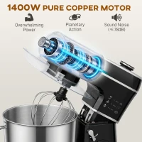 HOMCOM Stand Mixer, 6L 1400W Tilt-Head Food Mixer with 11 Speeds, Pulse & Fermentation Function, LED Display, Black(m-7)