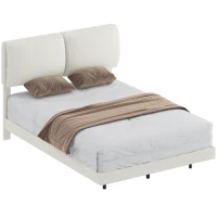 HOMCOM Cama Doble de 135x190 cm Somier con Cabecero Acolchado Efecto Flotante Estructura Metálica Beige(m-10)