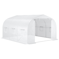 Outsunny Serre Tunnel 3,5x3m Acier PE Blanc Porte Fenêtres