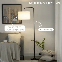 HOMCOM Lampa stojąca z abażurem, włącznik nożny, biała(m-4)