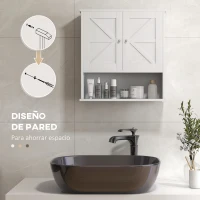 kleankin Armario de Baño de Pared Mueble de Baño Colgar Rústico con Compartimento Estante Ajustable 2 Puertas Blanco(m-5)