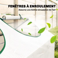 Outsunny Serre de jardin mini serre 3 fenêtres enroulables couverture en PE haute densité 140 g/m² 180 x 60 x 60 cm blanc(m-5)