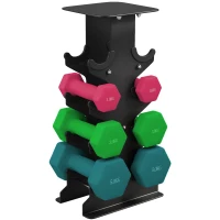 SPORTNOW Hex Dumbbells Set with Dumbbell Rack, Non Slip Hand Weights for Home Gym Strength Training, 2 x 1kg, 2 x 3kg, 2 x 5kg(m-10)