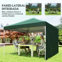 Outsunny Carpa Plegable Pop-up 3x3 m con Pared Lateral UPF50+ Altura Ajustable Empuje Central Bolsa de Transporte Verde(m-6)