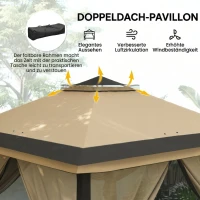 Outsunny Faltpavillon, Gartenpavillon, Metall und Stoffplane, Netzvorhänge, Entwässerungslöcher, 330L x 330B x 288H cm, Beige(m-4)
