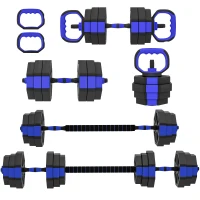 SPORTNOW Set Greutăți de Sală 4 în 1 de 30kg, Convertibil în Kettlebell, 2 Gantere, Haltere și Suport pentru Flotări, Roșu(m-1)