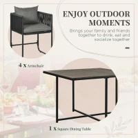Outsunny 5-częściowy zestaw mebli ogrodowych z polirattanu - stół do jadalni z 4 krzesłami, zestaw do jadalni na balkon, meble ogrodowe z dodatkowym stolikiem, zestaw wypoczynkowy na balkon(m-4)