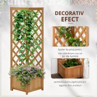 Outsunny Jardiniera de gradina din lemn de brad maro cu grila pentru plante cataratoare, 40x40x145cm(m-6)