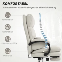 HOMCOM Bürostuhl Höhenverstellbarer Schreibtischstuhl mit Lendenwirbelstütze, Armlehne, Fußstütze, aus Kunstleder, Hellgrau(m-4)