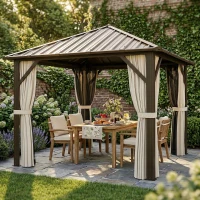 Outsunny Tuinpaviljoen ca. 3 x 3 m Aluminium Paviljoen met Stalen Hardtop-Dak, Muggennet en 4 Zijwanden, UPF50+(m-10)