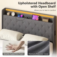 HOMCOM Bettgestell 140 x 200 cm mit Kopf- und Fußteil, Plattformbett mit hydraulischem Stauraum, LED-Lichtern(m-7)