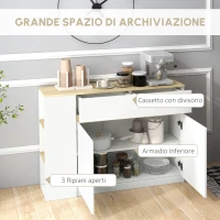 HOMCOM Buffet Mobile da Stoccaggio con 2 Cassetti 3 Mensole Aperte e Mobile con 2 Ante, 110 x 29,5 x 82 cm, Bianco(m-4)