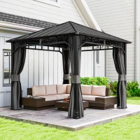 Outsunny Paviljoen 3 x 3 m waterdicht stevig winterbestendig tuinpaviljoen met zijpanelen, netten, haken hardtop donkergrijs(m-10)