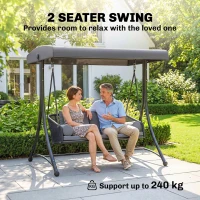 Outsunny Hollywoodschommel Rotan 2-persoons Tuinschommel met Verstelbaar Zonnedak en zachte kussens A-frame Donkergrijs(m-4)