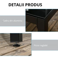 Outsunny Masa pentru exterior cu 8 locuri, Masa dreptunghiulara din aluminiu pentru gradina, cu blat din sticla securizata, negru(m-6)