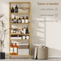 HOMCOM Scaffale in Legno di Bambù a 6 Livelli con Ripiani Regolabili, 60x26x161 cm, Legno Naturale(m-5)