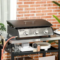 Outsunny Gasbarbecue met Deksel, 3 Branders, Vetopvangbakje, antikleef-plaat, 63x47x25 cm, Zwart/Zilver(m-10)