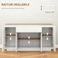 HOMCOM Bufet de Bucătărie cu 3 Dulapuri și 4 Uși cu Îchidere Lină, Mobilier Modern cu Sertar, 140x40x75 cm, Alb(m-7)