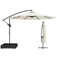 Outsunny 3 m Garden Cantilever Parasol with Cross Base, Sandbag, 360° Rotating Overhanging Banana Umbrella, Cream White(m-10)