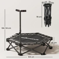 SPORTNOW Trampolín de Fitness Plegable 104 cm con Barra Ajustable en 3 Alturas Marco Metálico Reforzado y Bolsa 104x104x114 cm(m-3)