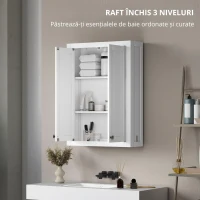 HOMCOM Dulap de Baie de Perete din Lemn cu 2 Rafturi Reglabile pe 3 Nivele, 61x20x84 cm, Alb(m-7)