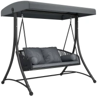 Outsunny Balancelle rotin 2 places avec toit solaire réglable, coussin moelleux, cadre en A Gris foncé(m-6)