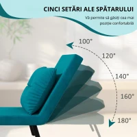 HOMCOM Fotoliu Pat 3 în 1 cu Spătar Rabatabil în 5 poziții și Pernă, 63x73x81 cm, Albastru Închis(m-5)