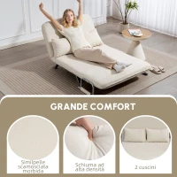 HOMCOM Divano letto 2 posti con schienale regolabile e 2 cuscini, rivestimento in tessuto effetto scamosciato, Beige(m-6)