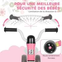 AIYAPLAY Draisienne bébé 1-3 ans jusqu'à 20 kg, vélo enfants sans pédale, 3 roues silencieuses, 69 x 40 x 49 cm, rose(m-5)