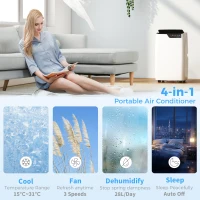 HOMCOM Klimatyzator przenośny 12 000 BTU, funkcje chłodzenia, osuszania, wentylatora, tryb nocny, sterowanie głosowe WiFi(m-5)