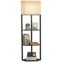 HOMCOM Corner Floor Lamp with Shelves, Modern Tall Standing Lamp with Chain Switch for Living Room, Bedroom, Bulb Not Included, Black(m-10)