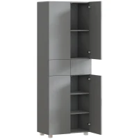 HOMCOM Storage Cabinet, Kitchen Cupboard with 3 Adjustable Shelves, 60L x 35W x 170H cm, High Gloss Grey(m-1)
