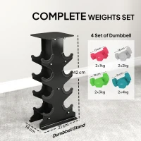 SPORTNOW Hex Dumbbells Set with Dumbbell Rack, Hand Weights for Home Gym Strength Training, 2 x 1kg, 2 x 2kg, 2 x 3kg, 2 x 4kg(m-4)