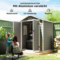 Outsunny Metall-Gartenschuppen, abschließbar, Doppeltür, Fenster, Aluminiumrahmen, 1,80 x 1,30 x 2,10 m, Grau(m-5)