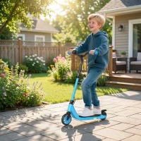 HOMCOM 120W Electric Scooter, E-Scooter, Adjustable Height, Rear Brake, for Ages 6+, Blue(m-2)